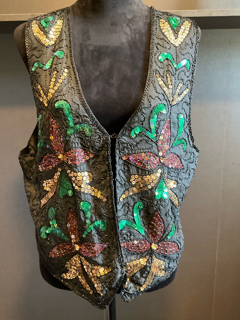 AJ L vintage 90’s silk and sequined vest